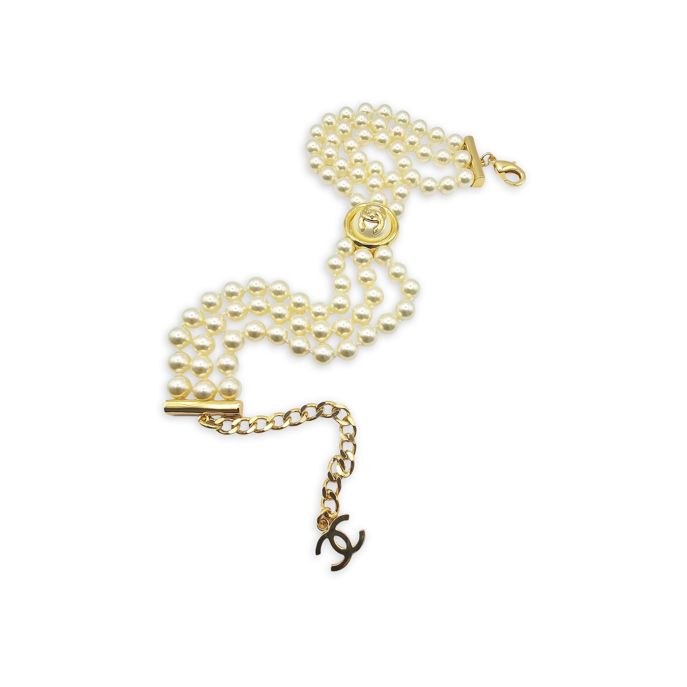 Ch*el cc faux pearl gold choker abe253